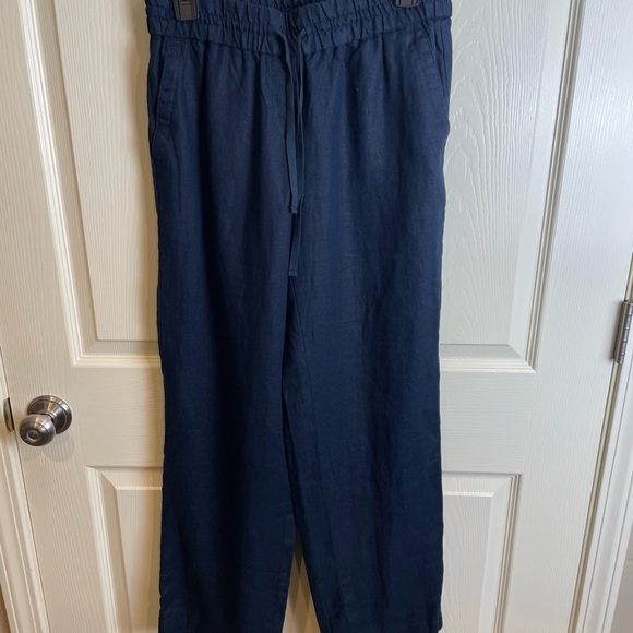 Talbots all linen wide leg Navy Pants - Picture 2 of 11